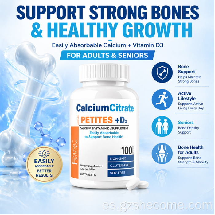 Shecome Citrato De Calcio Vitamina D3 Tabletas Salud Ósea